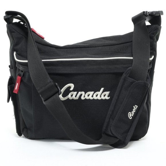 Roots Canada Messenger/Shoulder/Crossbody/Laptop β’ 15 X 12 X 5 β’ Black/White - Picture 6 of 14